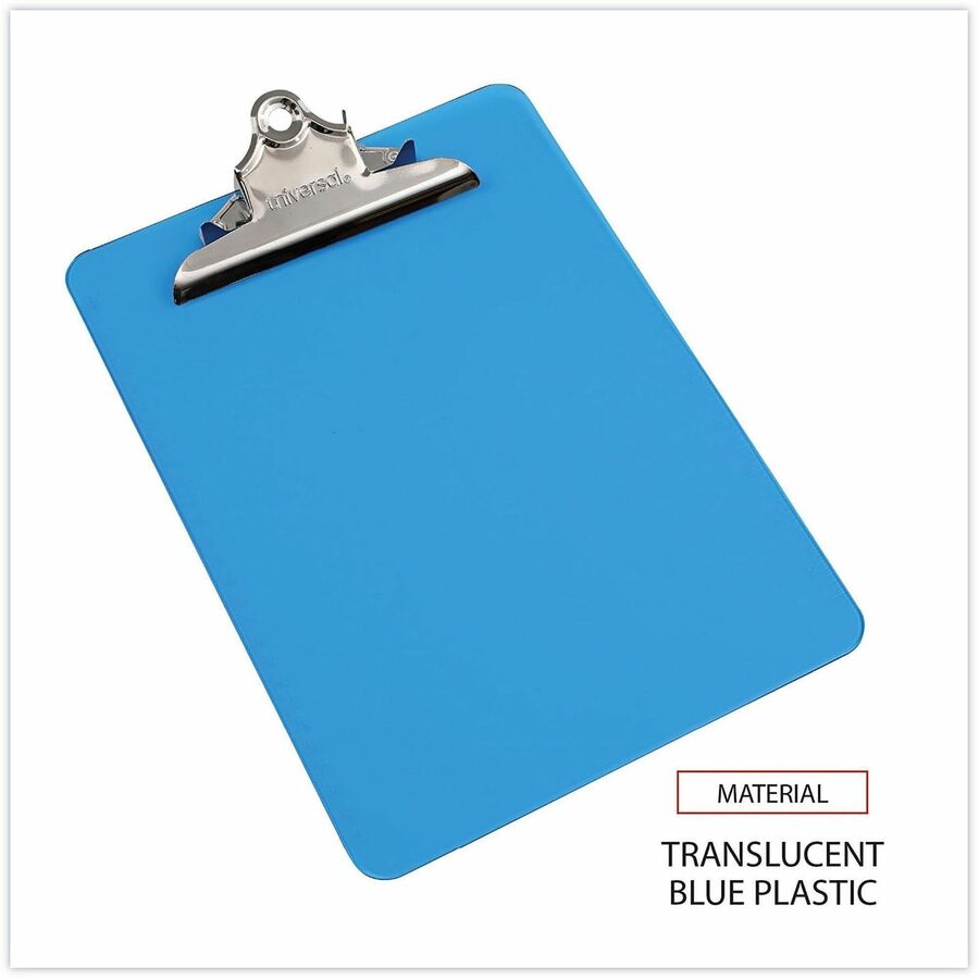 Universal Clipboard, 1.25" Clip Capacity, Butterfly Clip, Plastic, Translucent Blue, 8.5" x 11", 1 Each