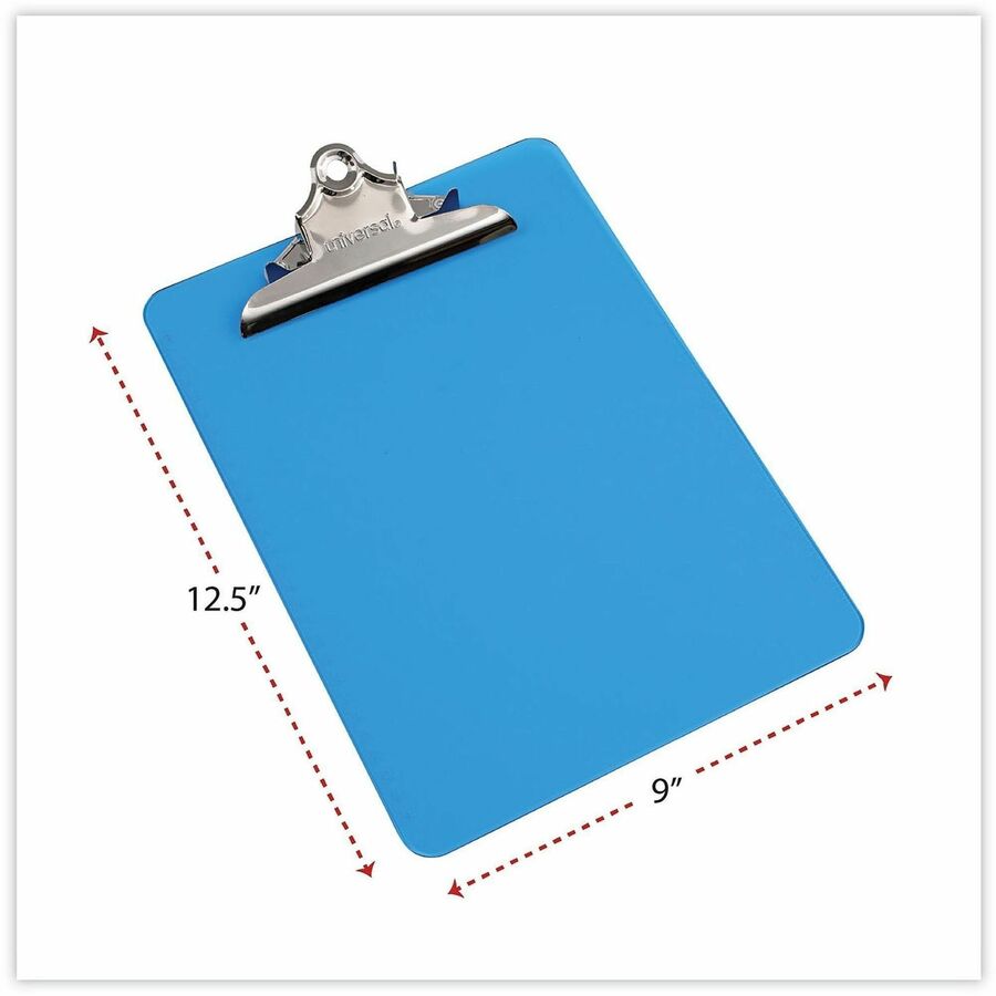 Universal Clipboard, 1.25" Clip Capacity, Butterfly Clip, Plastic, Translucent Blue, 8.5" x 11", 1 Each