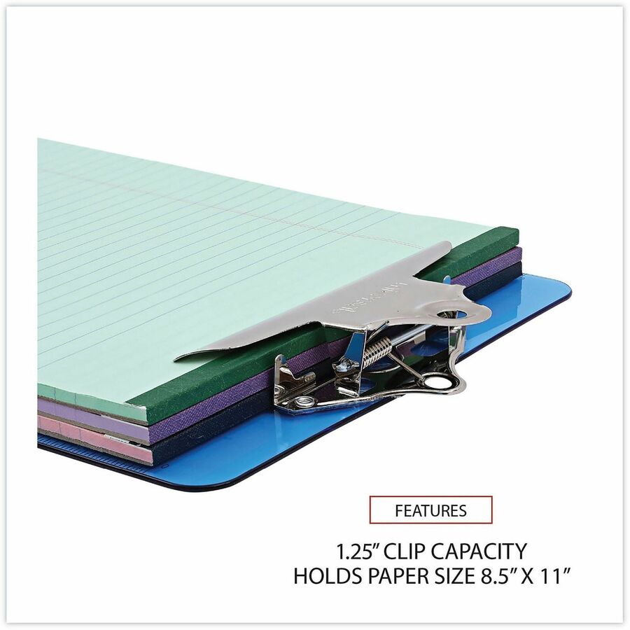 Universal Clipboard, 1.25" Clip Capacity, Butterfly Clip, Plastic, Translucent Blue, 8.5" x 11", 1 Each