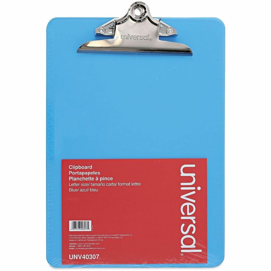 Universal Clipboard, 1.25" Clip Capacity, Butterfly Clip, Plastic, Translucent Blue, 8.5" x 11", 1 Each