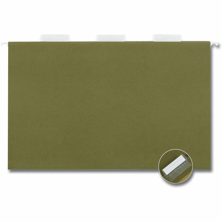 Universal Legal Hanging File Folders, 1/5-Cut Tabs, 8.5" x 14", 1" Expansion, Standard Green, 11 pt. Stock, Assorted Tab Positions, 50/Carton