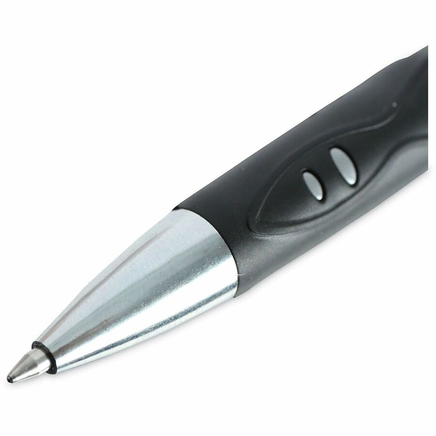 Universal Comfort Grip Gel Pen, 0.7 mm Medium, Retractable, Black Ink, Water Based, Gray/Silver/Black Barrel, Non-slip Rubber Grip, 1 Dozen