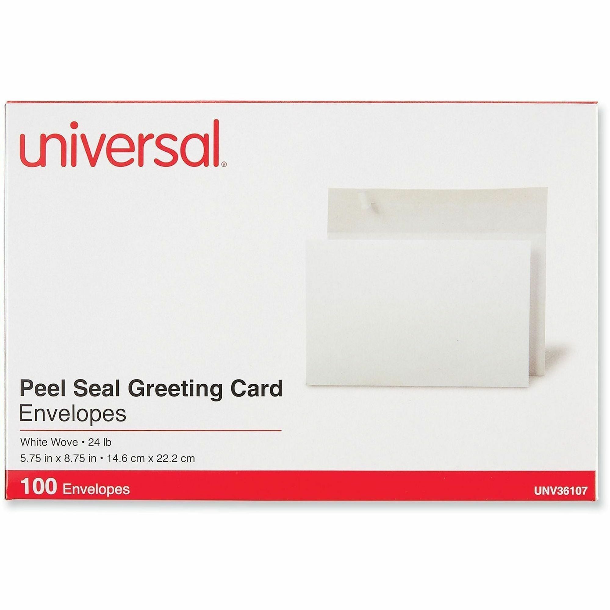Universal Envelope, Business, A9, 25 lb, Self Adhesive, White, Paper Stock, 100/Box
