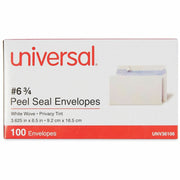 Universal Envelope, Business, #6 3/4, 24 lb, Self Adhesive, White, Paper Stock, 100/Box