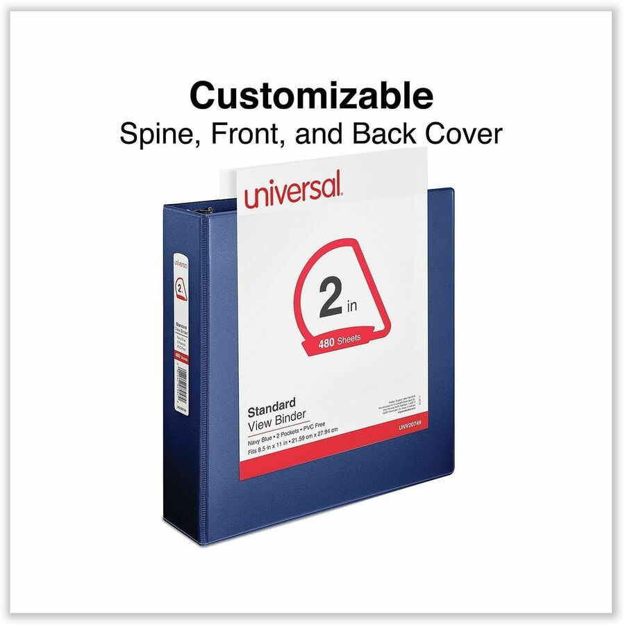 2" Binder Capacity - Letter - 8 1/2" x 11" Sheet Size - 480 Sheet Capacity - 3 Ring(s) - Fastener(s): Ring - Pocket(s): 2, Inside Front & Back - Polypropylene - Navy Blue - 1 Each