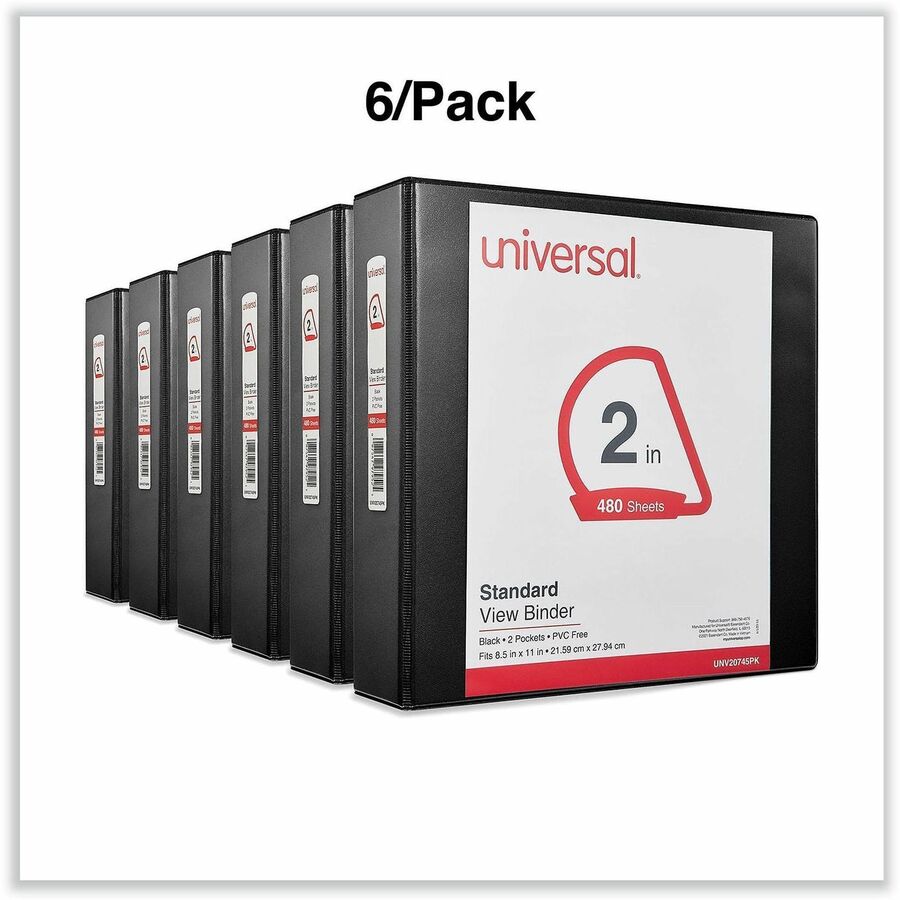 2" Binder Capacity - Letter - 8 1/2" x 11" Sheet Size - 480 Sheet Capacity - 3 Ring(s) - Fastener(s): Ring - Pocket(s): 2, Inside Front & Back - Polypropylene - Black - 6 / Carton