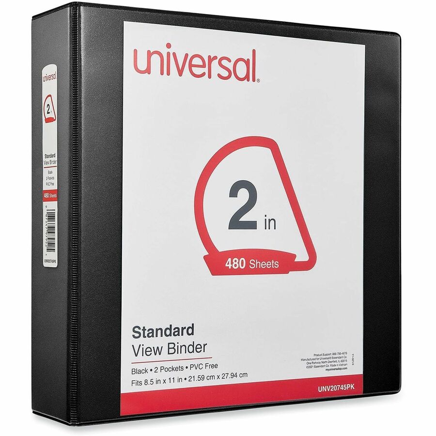 2" Binder Capacity - Letter - 8 1/2" x 11" Sheet Size - 480 Sheet Capacity - 3 Ring(s) - Fastener(s): Ring - Pocket(s): 2, Inside Front & Back - Polypropylene - Black - 6 / Carton