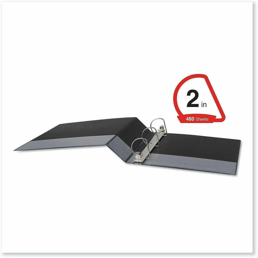 2" Binder Capacity - Letter - 8 1/2" x 11" Sheet Size - 480 Sheet Capacity - 3 Ring(s) - Fastener(s): Ring - Pocket(s): 2, Inside Front & Back - Polypropylene - Black - 6 / Carton