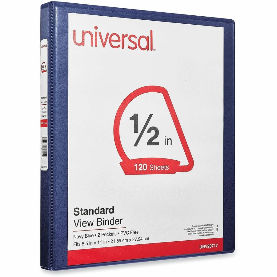 1/2" Binder Capacity - Letter - 8 1/2" x 11" Sheet Size - 120 Sheet Capacity - 3 Ring(s) - Fastener(s): Ring - Pocket(s): 2, Inside Front & Back - Polypropylene - Navy Blue - 1 Each