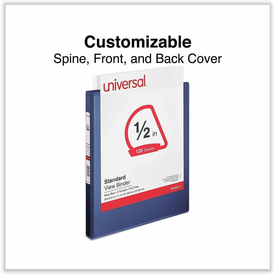 1/2" Binder Capacity - Letter - 8 1/2" x 11" Sheet Size - 120 Sheet Capacity - 3 Ring(s) - Fastener(s): Ring - Pocket(s): 2, Inside Front & Back - Polypropylene - Navy Blue - 1 Each
