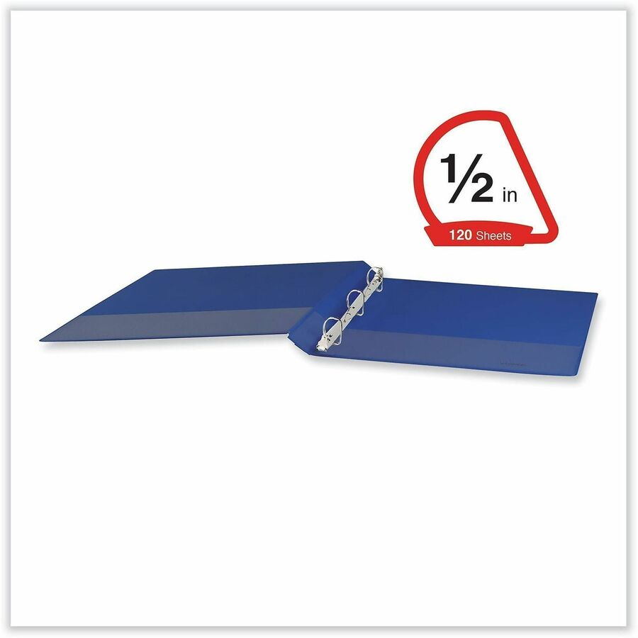 1/2" Binder Capacity - Letter - 8 1/2" x 11" Sheet Size - 120 Sheet Capacity - 3 Ring(s) - Fastener(s): Ring - Pocket(s): 2, Inside Front & Back - Polypropylene - Navy Blue - 1 Each