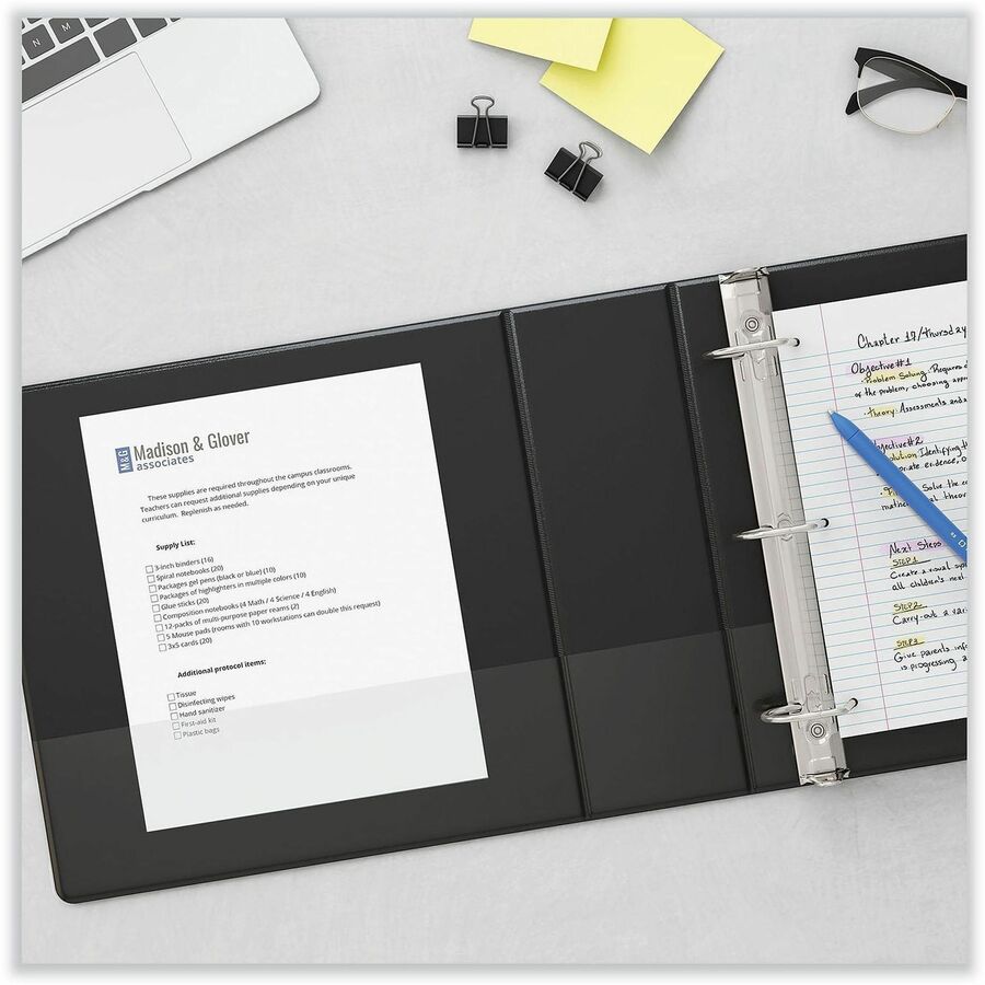 1" Binder Capacity - Letter - 8 1/2" x 11" Sheet Size - 220 Sheet Capacity - 3 Ring(s) - Fastener(s): Ring - Pocket(s): 2, Inside Front & Back - Polypropylene - Black - 12 / Carton