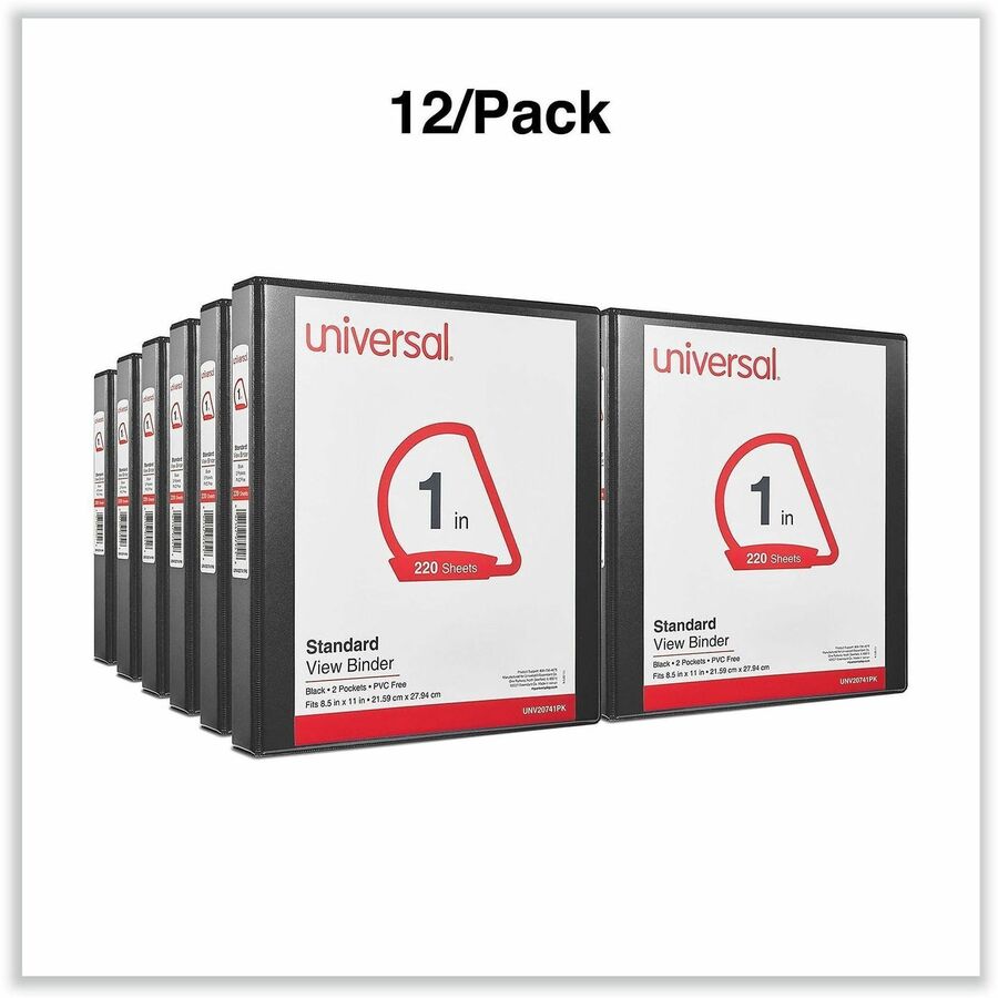 1" Binder Capacity - Letter - 8 1/2" x 11" Sheet Size - 220 Sheet Capacity - 3 Ring(s) - Fastener(s): Ring - Pocket(s): 2, Inside Front & Back - Polypropylene - Black - 12 / Carton