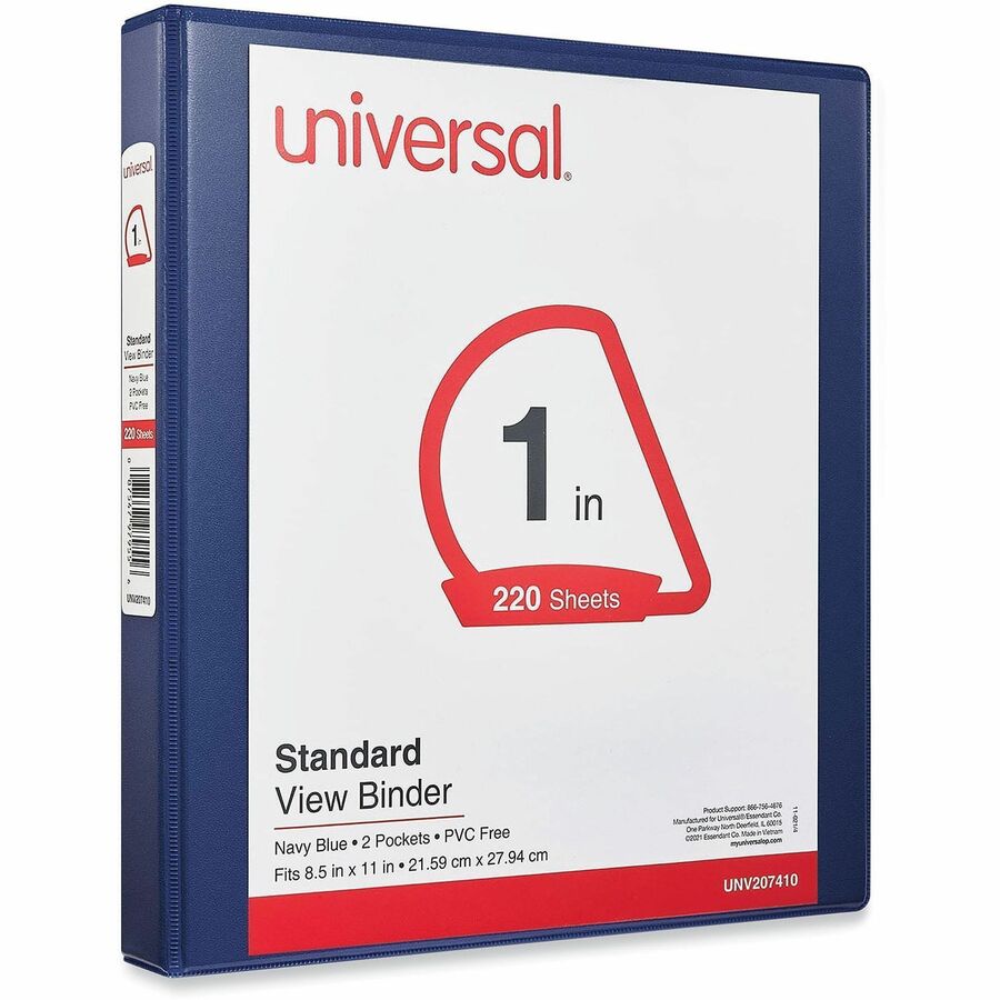 1" Binder Capacity - Letter - 8 1/2" x 11" Sheet Size - 220 Sheet Capacity - 3 Ring(s) - Fastener(s): Ring - Pocket(s): 2, Inside Front & Back - Polypropylene - Navy Blue - 1 Each