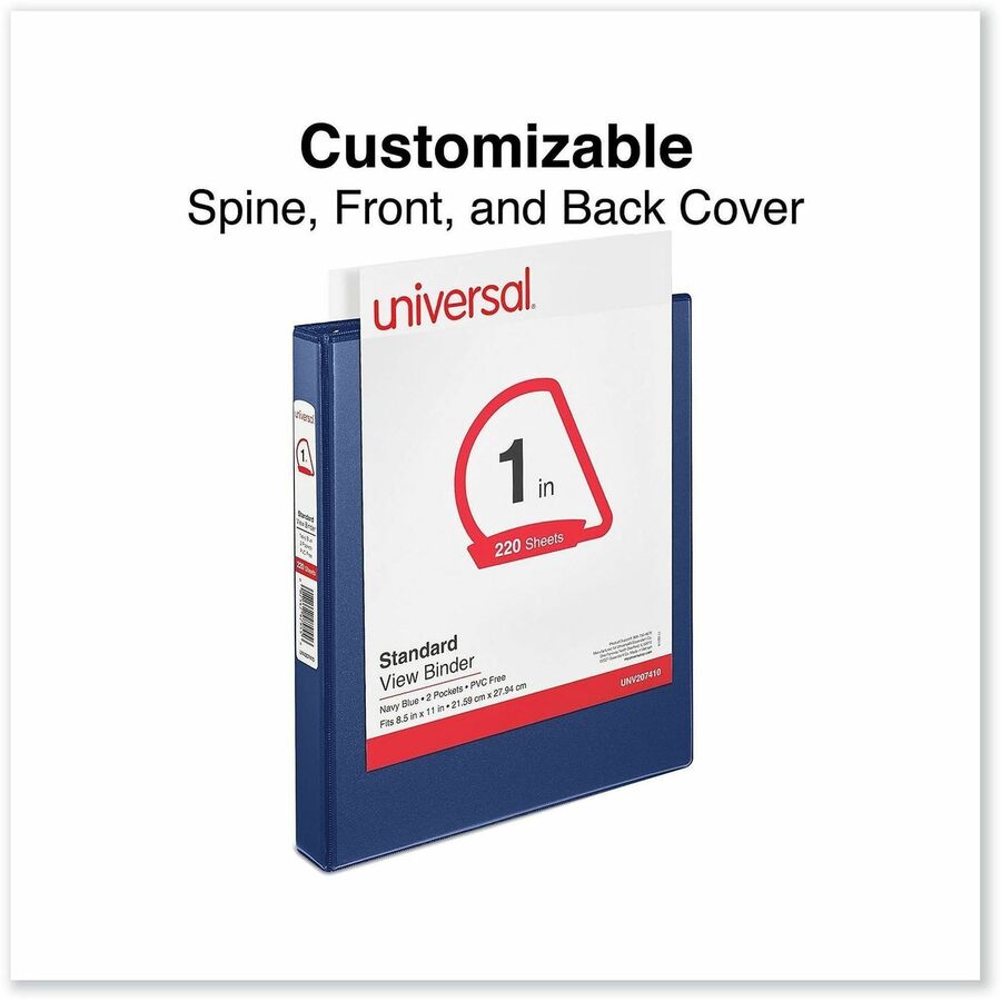 1" Binder Capacity - Letter - 8 1/2" x 11" Sheet Size - 220 Sheet Capacity - 3 Ring(s) - Fastener(s): Ring - Pocket(s): 2, Inside Front & Back - Polypropylene - Navy Blue - 1 Each