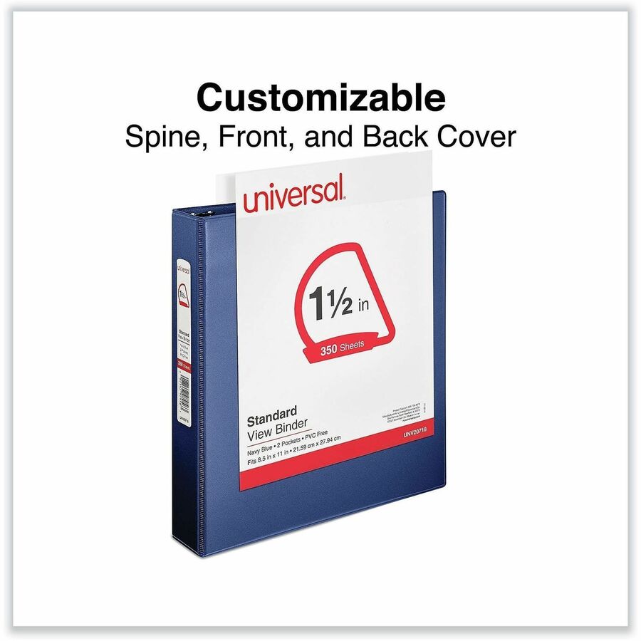 1 1/2" Binder Capacity - Letter - 8 1/2" x 11" Sheet Size - 350 Sheet Capacity - 3 Ring(s) - Fastener(s): Ring - Pocket(s): 2, Inside Front & Back - Polypropylene - Navy Blue - 1 Each