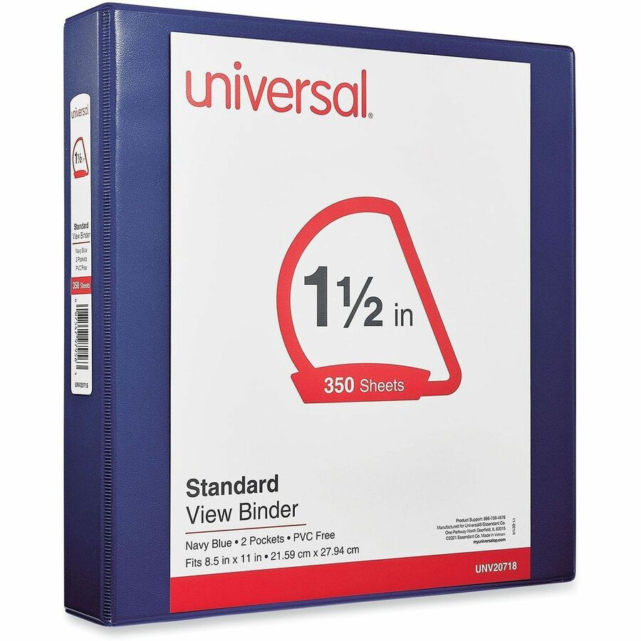 1 1/2" Binder Capacity - Letter - 8 1/2" x 11" Sheet Size - 350 Sheet Capacity - 3 Ring(s) - Fastener(s): Ring - Pocket(s): 2, Inside Front & Back - Polypropylene - Navy Blue - 1 Each