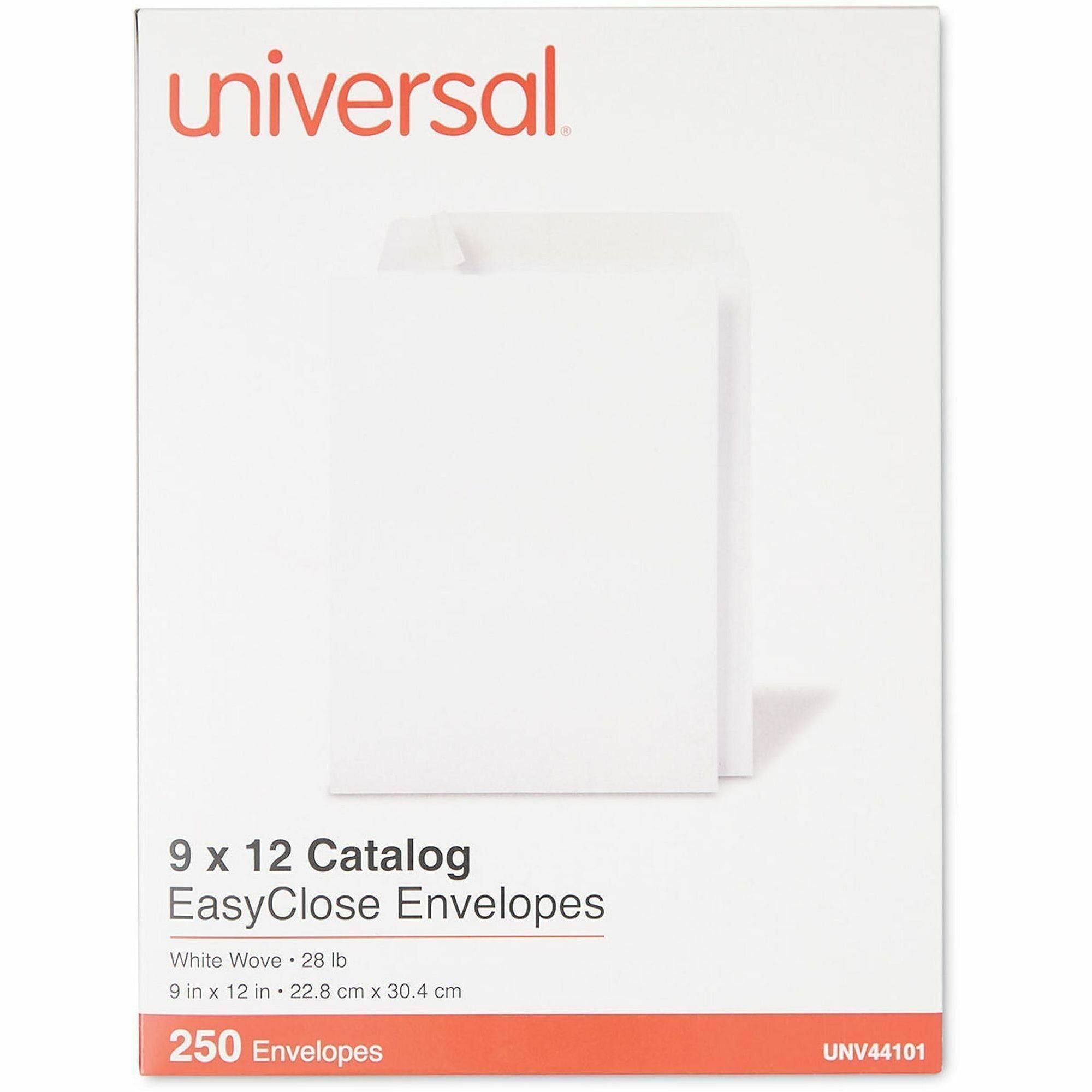 Universal #10 1/2 Catalog Envelopes, 28 lb, Self Adhesive, White, Paper Stock, 250/Box