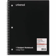 Universal Notebook, 1 Subject, 100 Sheets, Spiral Bound, College/Medium Ruled, Letter Size 11" x 8.5", Black Paperboard Cover