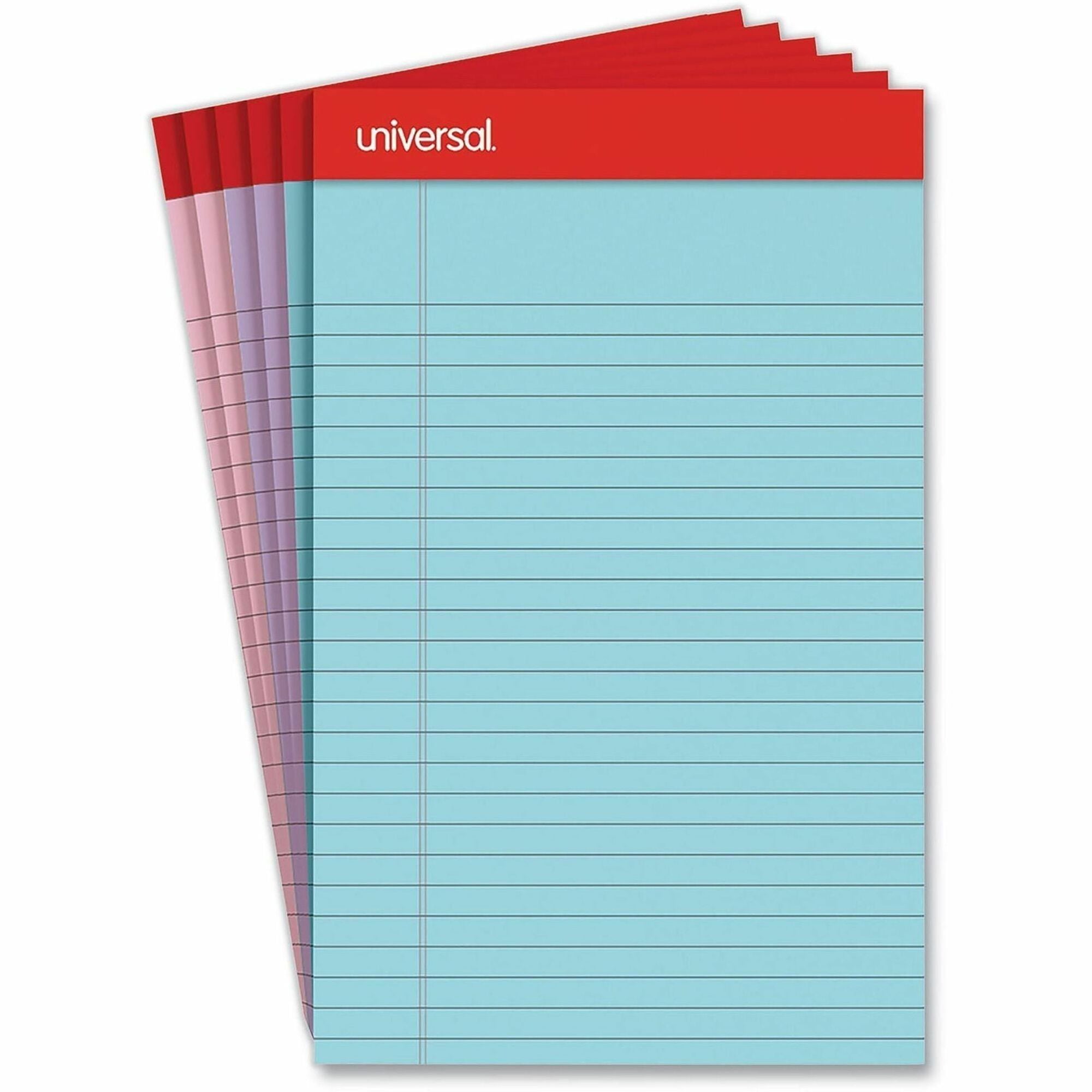 Universal Notepad, 1 Subject, Tape Bound, Narrow Ruled, 5" x 8", Assorted Pastel Paper, Paperboard Cover, 6 Pack