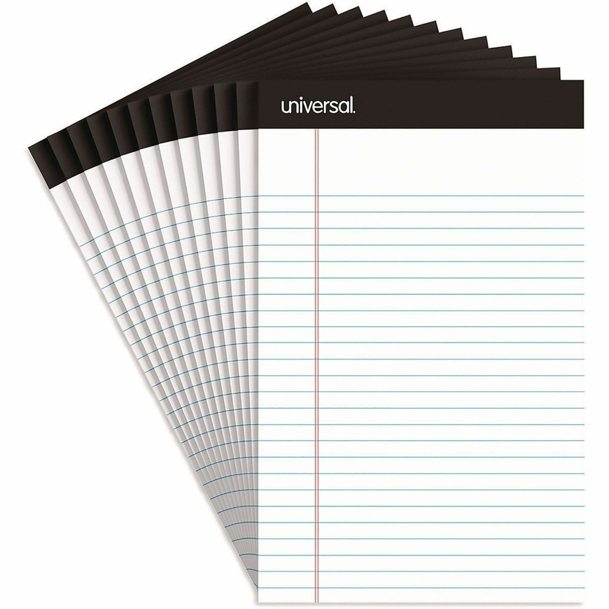 Universal Notepad, 1 Subject, Tape Bound, Narrow Ruled Margin, 5" x 8", White Paper, Chipboard Cover, 12 Pack