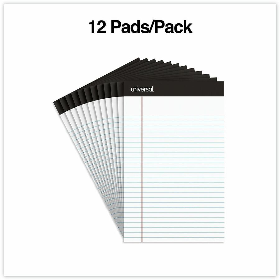Universal Notepad, 1 Subject, Tape Bound, Narrow Ruled Margin, 5" x 8", White Paper, Chipboard Cover, 12 Pack