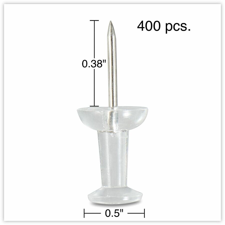 0.38" Shank - 0.25" Head - Clear - Plastic, Steel - 400 / Pack