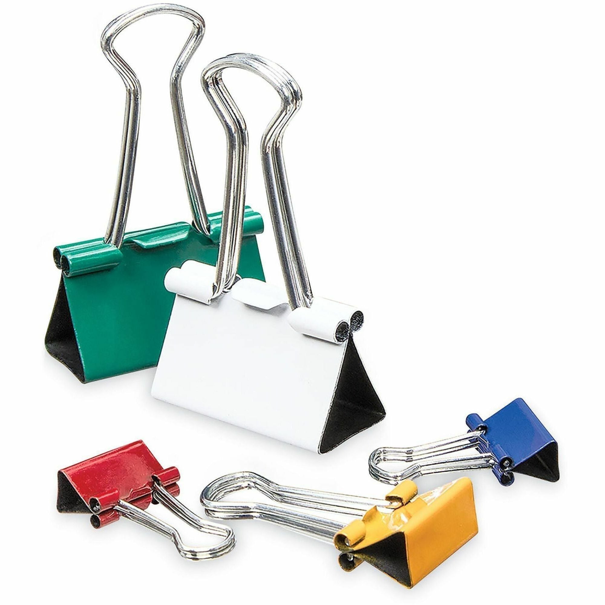 Universal Binder Clips, Assorted Sizes (0.25", 0.38", 0.63"), Multicolor (Blue, Green, Red, Gold, White), Metal/Steel Wire, 30 Pack