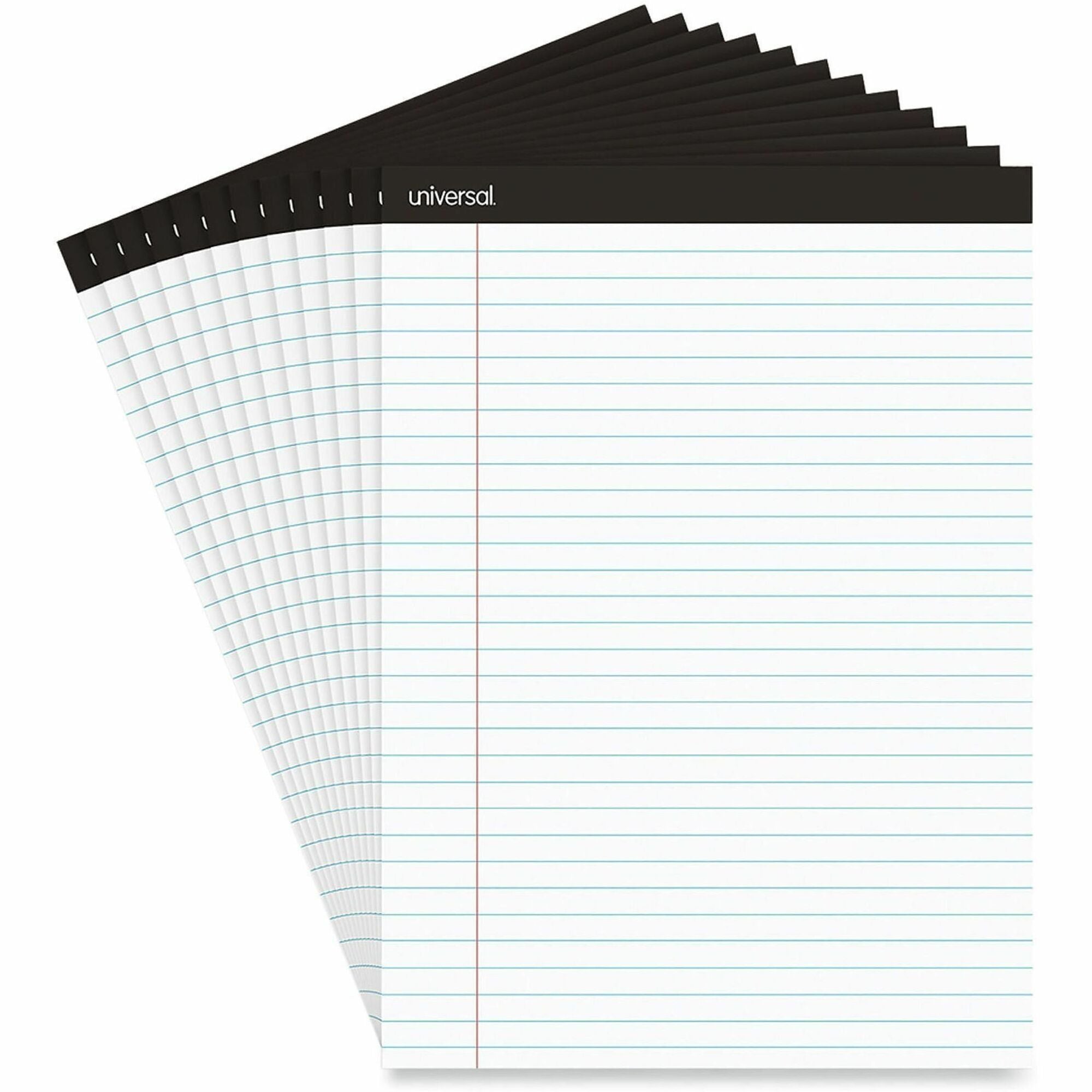 Universal Notepad, 1 Subject, Legal Ruled, 8.5" x 11" Sheets, White Paper, Chipboard Cover, Glued Top, 12 Pack