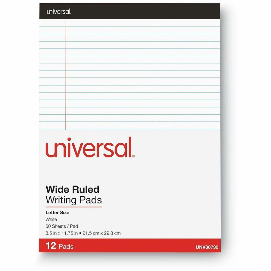 Universal Notepad, 1 Subject, Legal Ruled, 8.5" x 11" Sheets, White Paper, Chipboard Cover, Glued Top, 12 Pack
