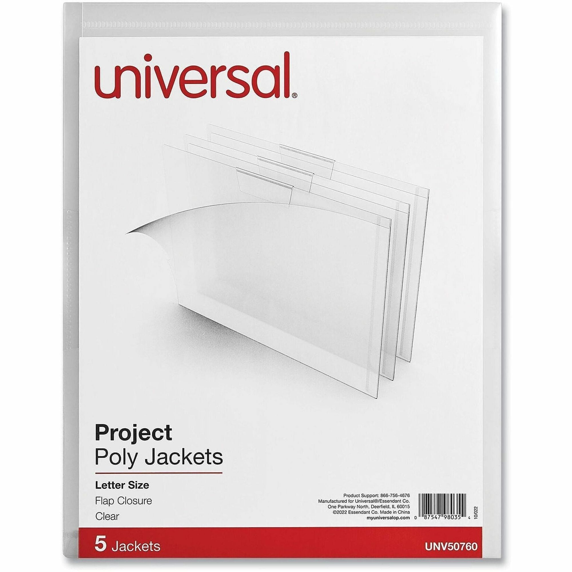 Universal Letter Project File, 8.5" x 11", Clear, Plastic Polypropylene, Unpunched, 5 Pack
