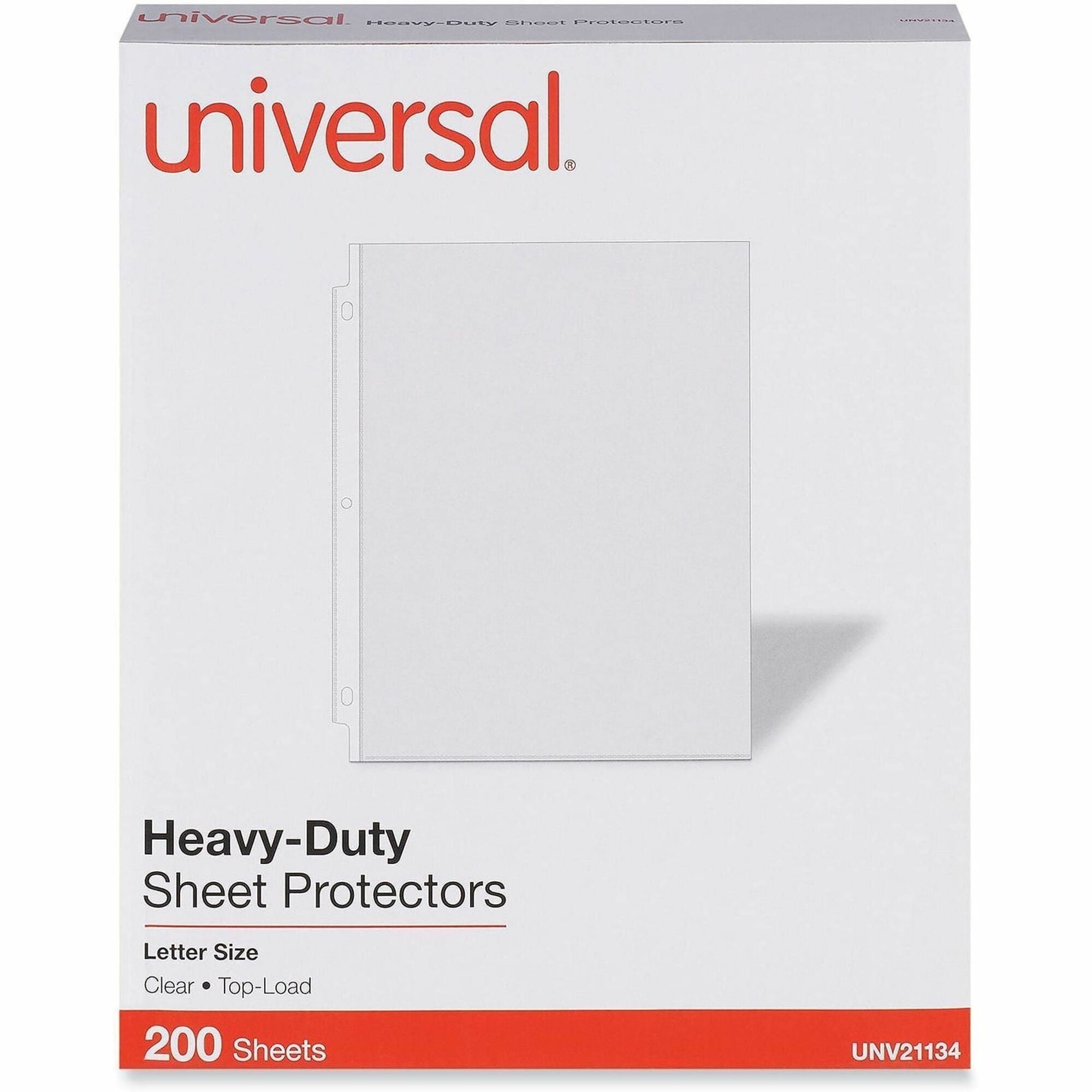 Universal Sheet Protector, Clear Poly, Letter Size, 3-Hole Punched, Top Loading, Heavy-Gauge, Reinforced Edges, Tear and Rip Resistant, Archival-Safe, 200/Pack