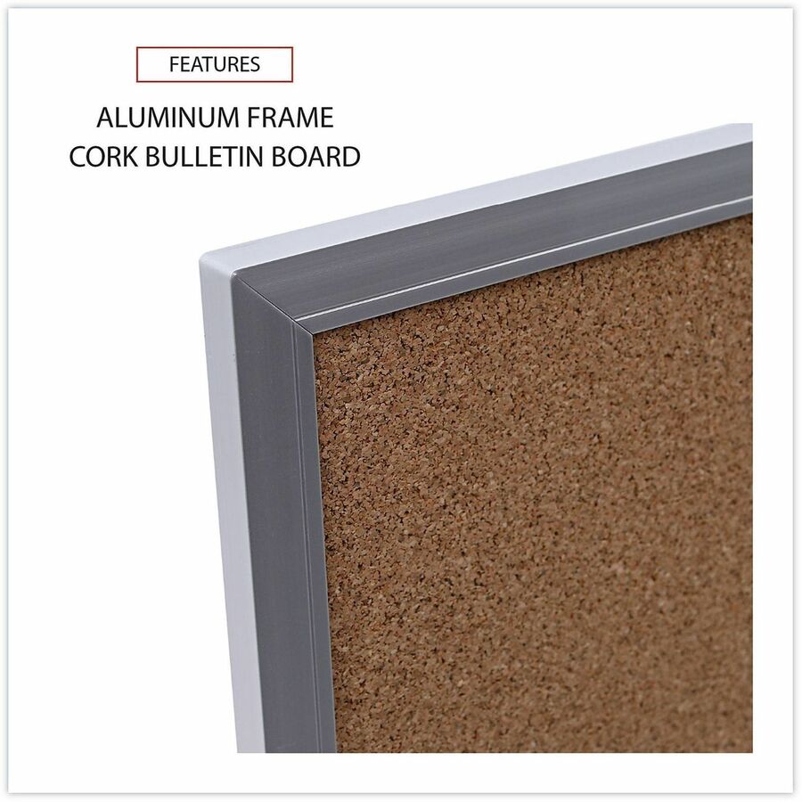 Universal Bulletin Board, 24" x 36" x 1.20", Tan Natural Cork Surface, Self-healing, Durable, Satin Aluminum Frame, 1 Each