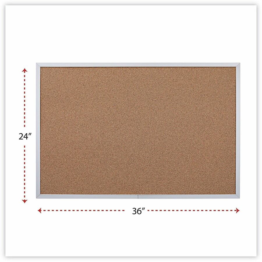 Universal Bulletin Board, 24" x 36" x 1.20", Tan Natural Cork Surface, Self-healing, Durable, Satin Aluminum Frame, 1 Each