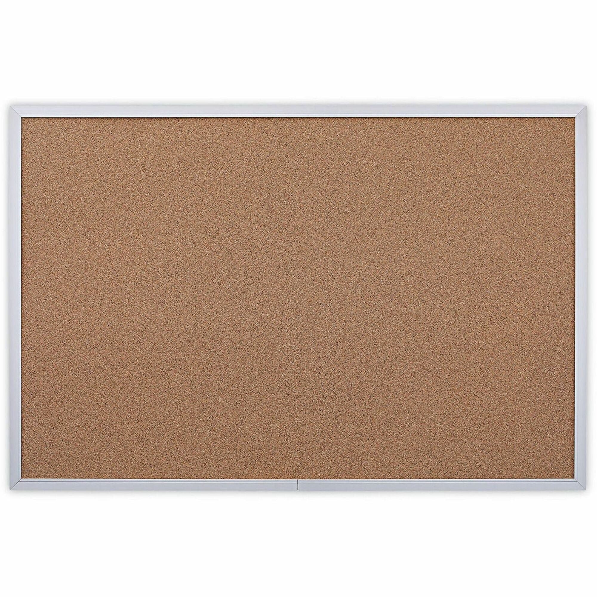 Universal Bulletin Board, 24" x 36" x 1.20", Tan Natural Cork Surface, Self-healing, Durable, Satin Aluminum Frame, 1 Each