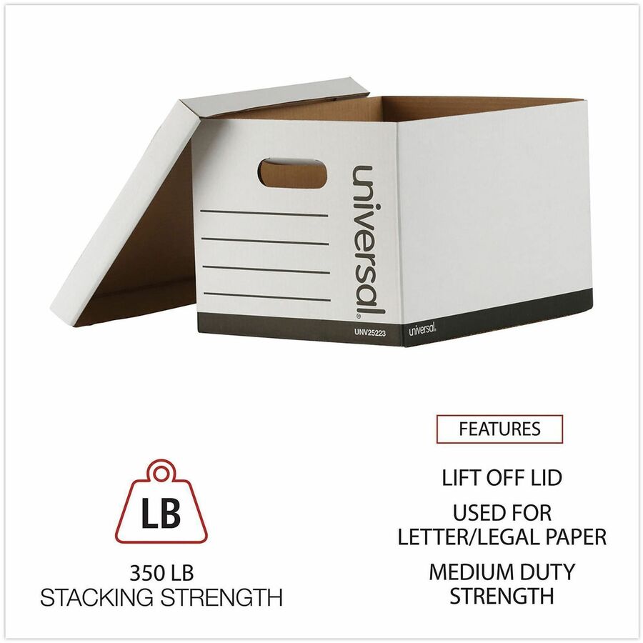 Universal Storage Case, Medium Duty, Lift-off Lid, Letter/Legal Size, White, Corrugated Paper, 12" x 15" x 10", 10/Carton
