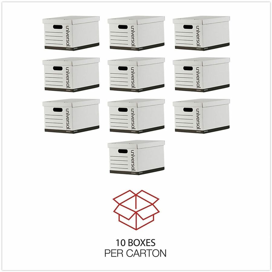 Universal Storage Case, Medium Duty, Lift-off Lid, Letter/Legal Size, White, Corrugated Paper, 12" x 15" x 10", 10/Carton