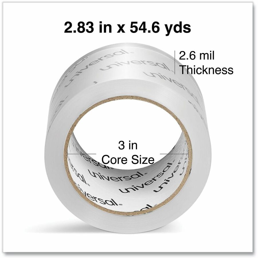 Universal Packaging Tape, Clear, Acrylic, 2.83" x 54.70 yd, 2.6 mil Thickness, 3" Core, 6 Pack