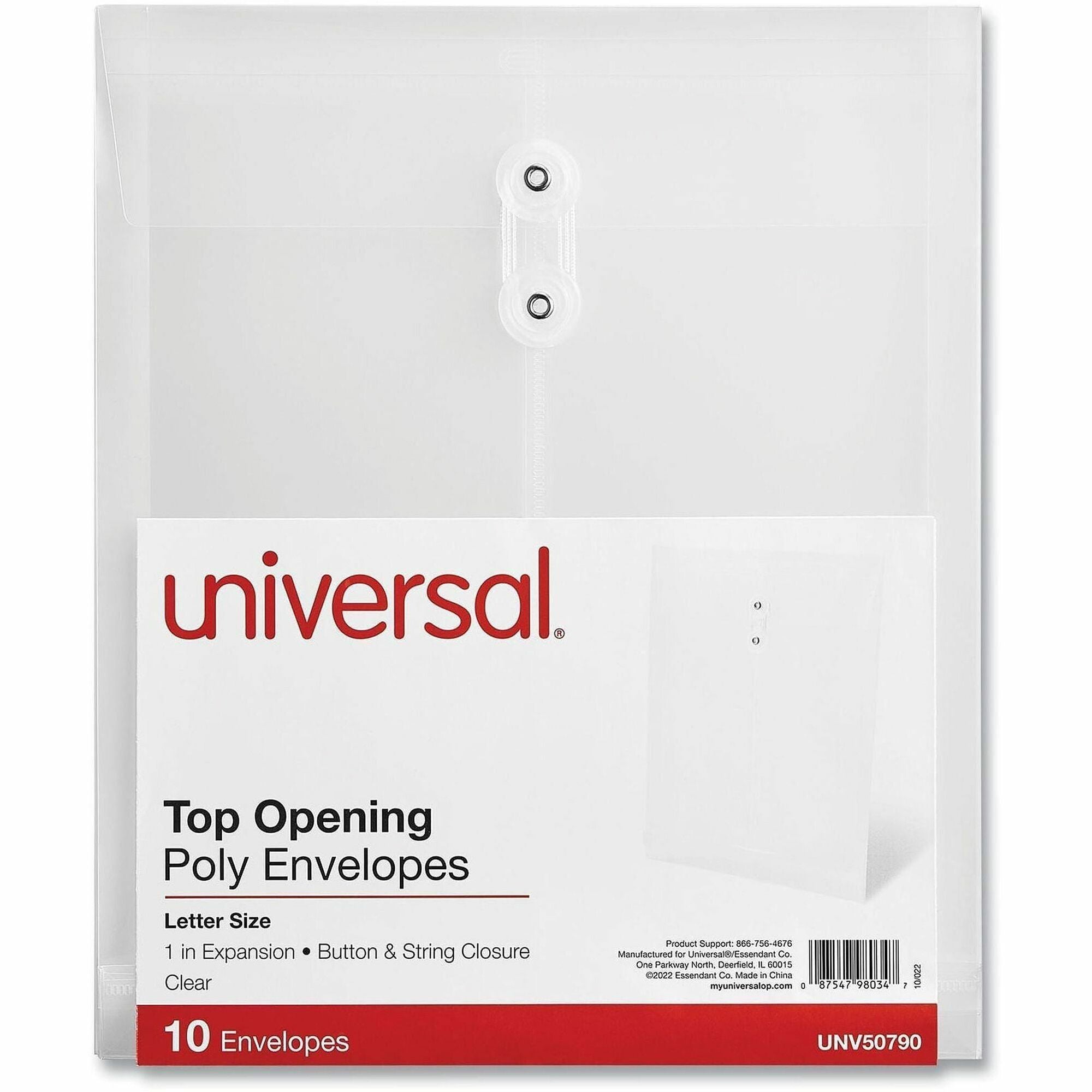 File - Letter - 9 49/64" Width x 11 47/64" Length - String/Button - Clear - Plastic, Polypropylene - 10 / Pack