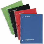 Universal Notebook, 1 Subject, 70 Sheets, College/Medium Ruled, 10.5" x 8", White Paper, Assorted Paperboard Cover, Spiral Bound, 4 Pack