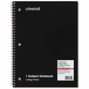 Universal Notebook, 1 Subject, Spiral, College Ruled, 3 Holes, 10.5" x 8", White Paper, Black Paperboard Cover