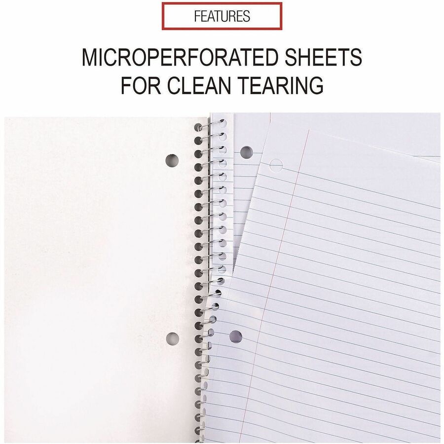 Universal Notebook, 1 Subject, Spiral, College Ruled, 3 Holes, 10.5" x 8", White Paper, Black Paperboard Cover
