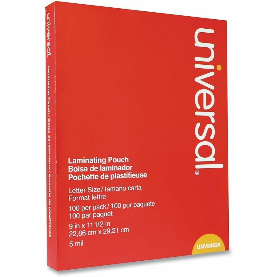Universal Laminating Pouch, Letter Size, 9" x 11.5", 5 mil, Glossy, Clear, Crack & Liquid Resistant, 100 Pack