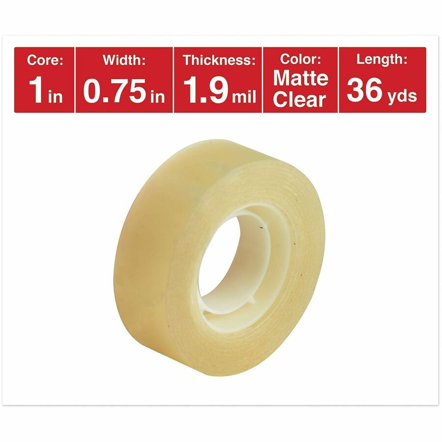36 yd Length x 0.75" Width x 2 mil Thickness - 1" Core - Matte - Clear - Acrylic - Plastic Backing - 12 / Pack