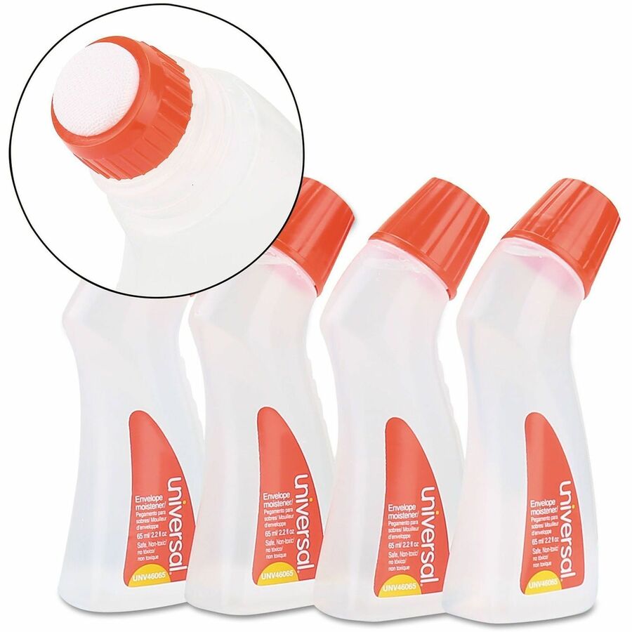 Universal Envelope Moistener, 2.20 oz, Clear, Adhesive, Clog-free, Fast-drying, Non-toxic, Polymer, 4 Pack