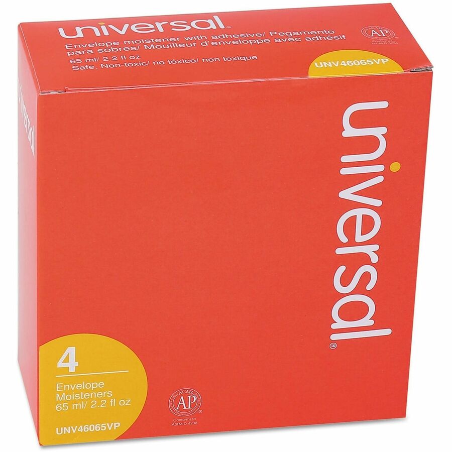 Universal Envelope Moistener, 2.20 oz, Clear, Adhesive, Clog-free, Fast-drying, Non-toxic, Polymer, 4 Pack