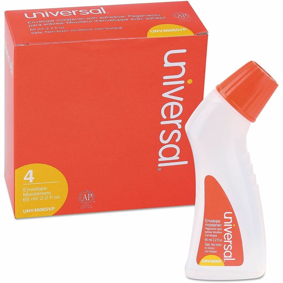 Universal Envelope Moistener, 2.20 oz, Clear, Adhesive, Clog-free, Fast-drying, Non-toxic, Polymer, 4 Pack