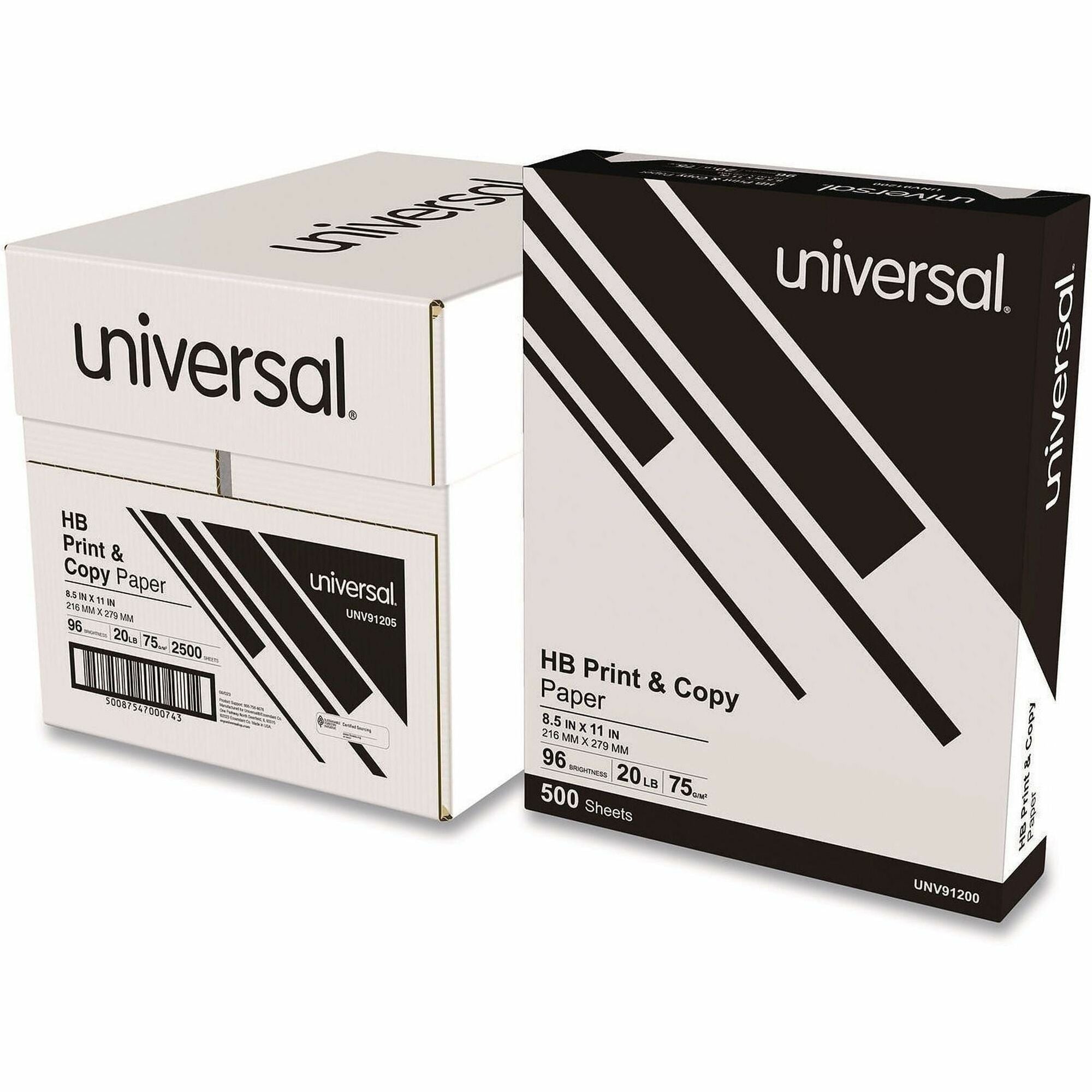 Universal Copy Paper, 20 lb, Bright White, 2500 Sheets (500 Sheets per Ream, 5 Reams per Case)