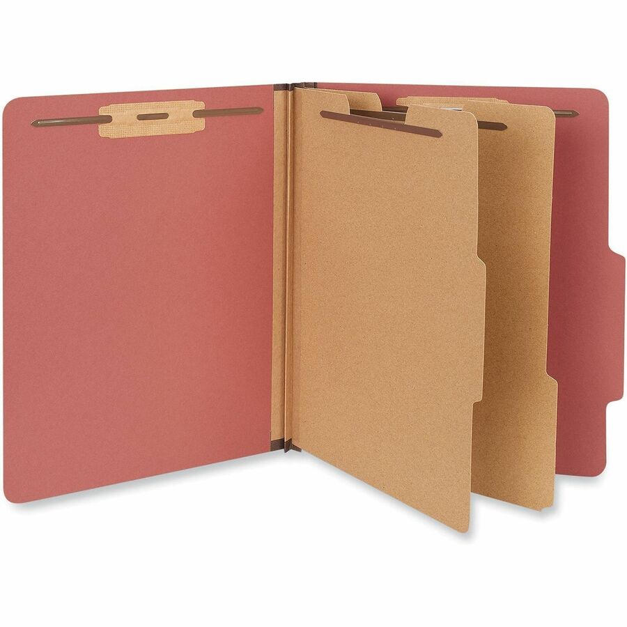 Universal 2/5 Tab Cut Letter Classification Folder, 8.5" x 11", 2.5" Expansion, 6 Fasteners, 2" Capacity, 2 Dividers, Brick Red, 20/Box