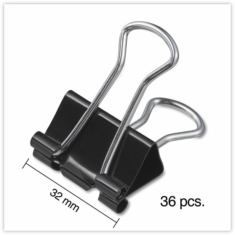 Medium - 1.3" Width - 0.63" Size Capacity - Black, Silver - Metal, Steel Wire - 36 / Pack